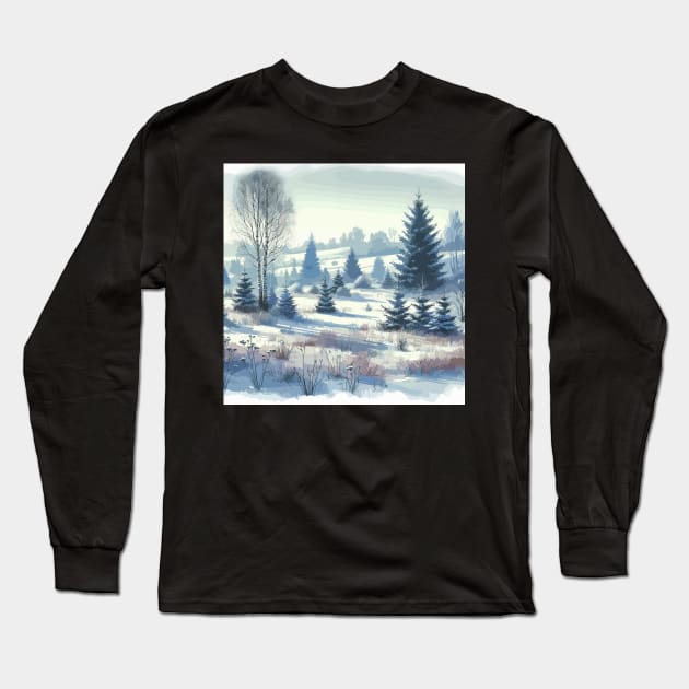 Winter Trees Winter Landscape Long Sleeve T-Shirt by Siha Arts